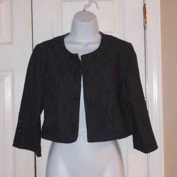 Cato  black gray  cropped denim jean light weight open front tjacket  Sz M - Picture 1 of 5